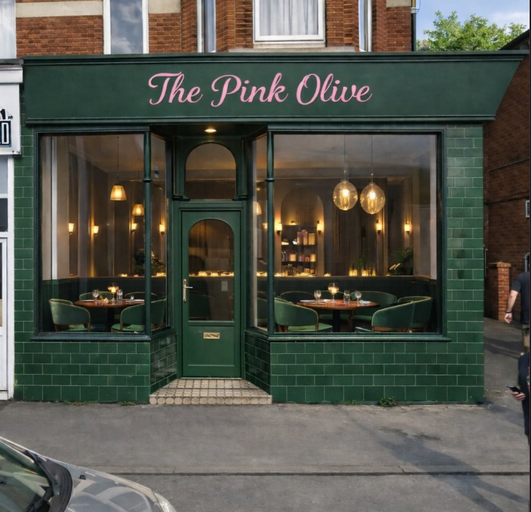 The Pink Olive green-tiled shopfront